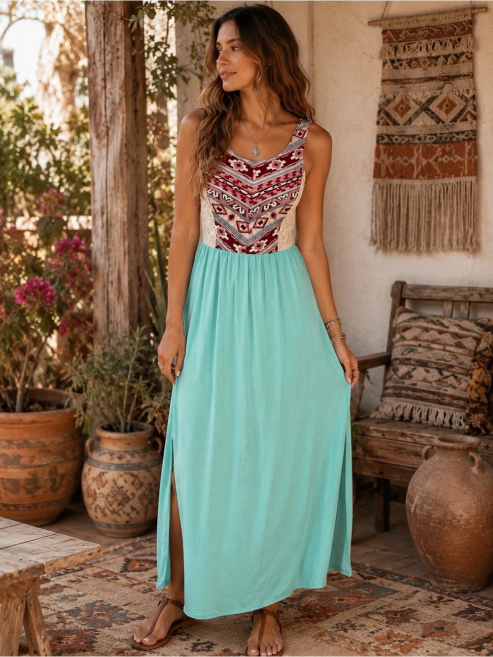 Flying Tomato Tribal Print Maxi Dress Small Bohemian Festival Beach Dress